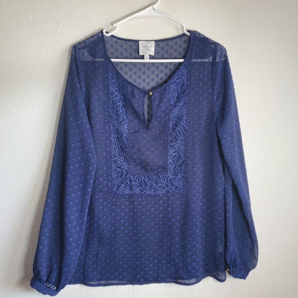 Kit and Sky Blue Sheer Light Long Sleeve Womans‎ Summer Top Size Medium